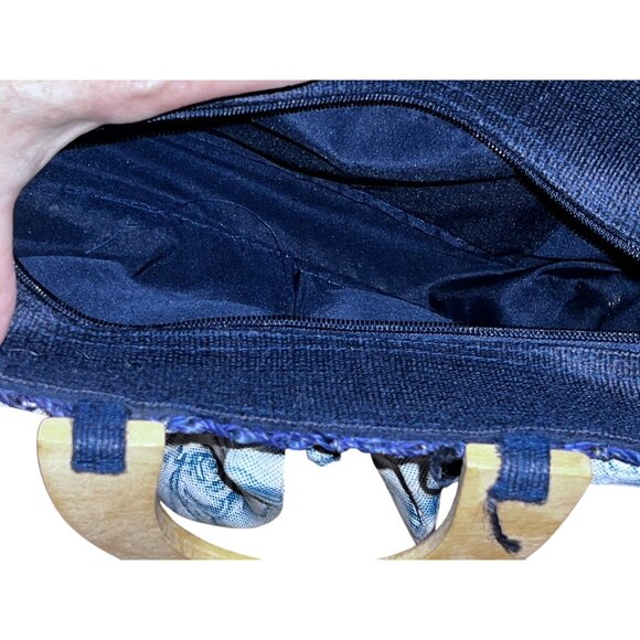 Handmade Wicker Woven Handbag with Bow and Wooden Handle 12" x 7" - Picture 7 of 7